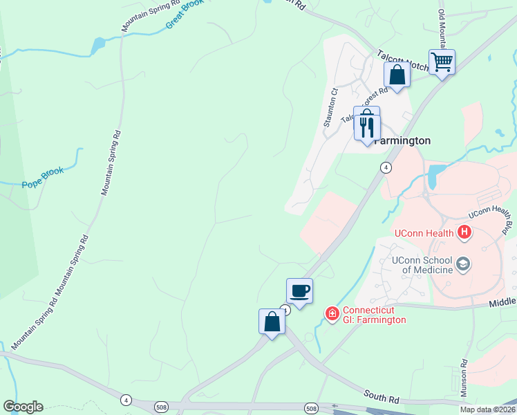 map of restaurants, bars, coffee shops, grocery stores, and more near 52 Prattling Pond Road in Farmington