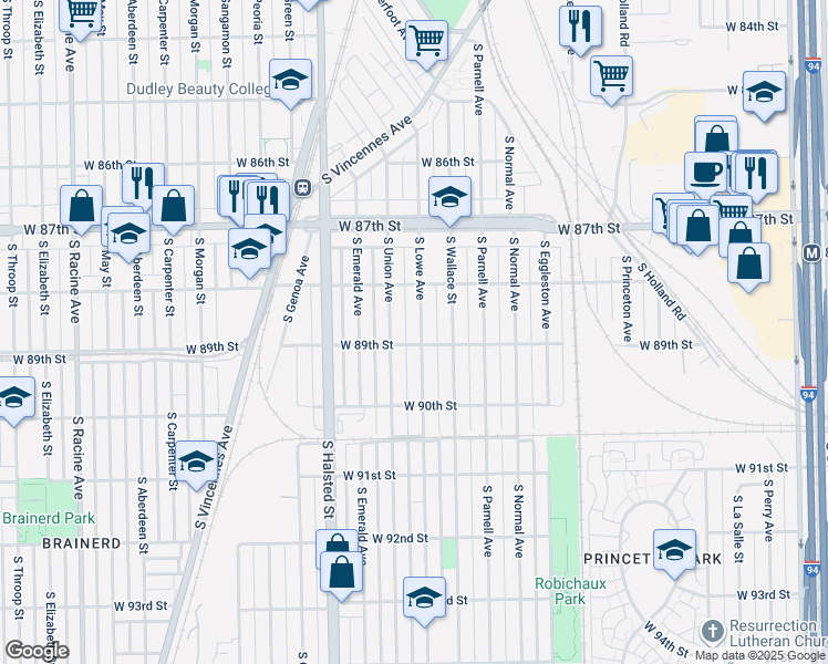 map of restaurants, bars, coffee shops, grocery stores, and more near 8846 South Lowe Avenue in Chicago