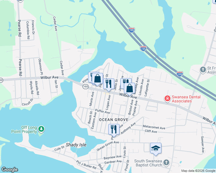 map of restaurants, bars, coffee shops, grocery stores, and more near 111 Shore Avenue in Swansea