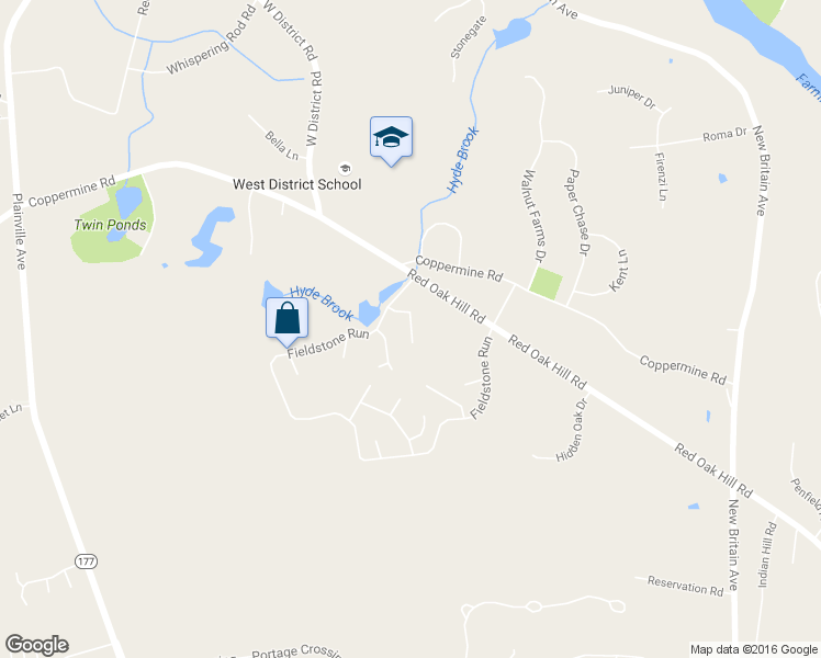 map of restaurants, bars, coffee shops, grocery stores, and more near 2 Farm Drive in Farmington