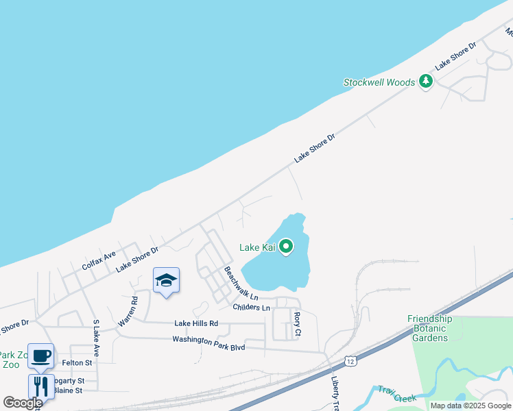 map of restaurants, bars, coffee shops, grocery stores, and more near 119 Turner Court in Michigan City
