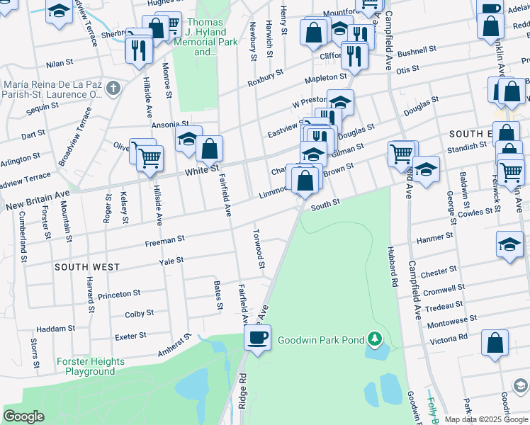 map of restaurants, bars, coffee shops, grocery stores, and more near 48 Freeman Street in Hartford