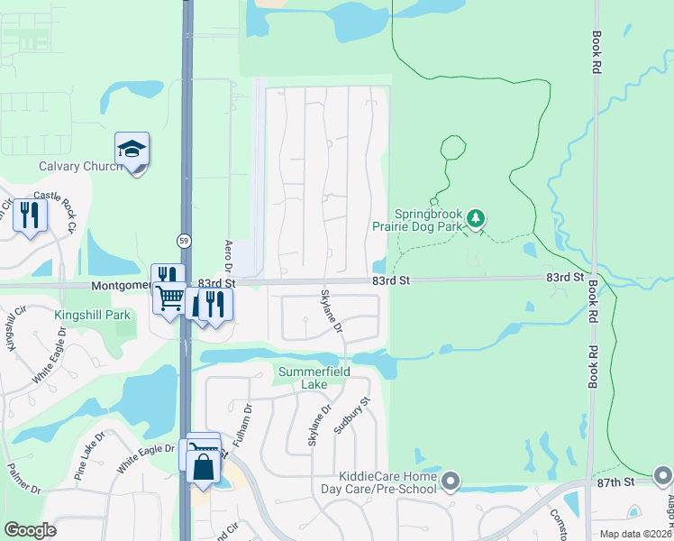 map of restaurants, bars, coffee shops, grocery stores, and more near 9S371 Skylane Dr in Naperville