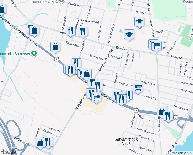 map of restaurants, bars, coffee shops, grocery stores, and more near 502 Kaufman Road in Somerset