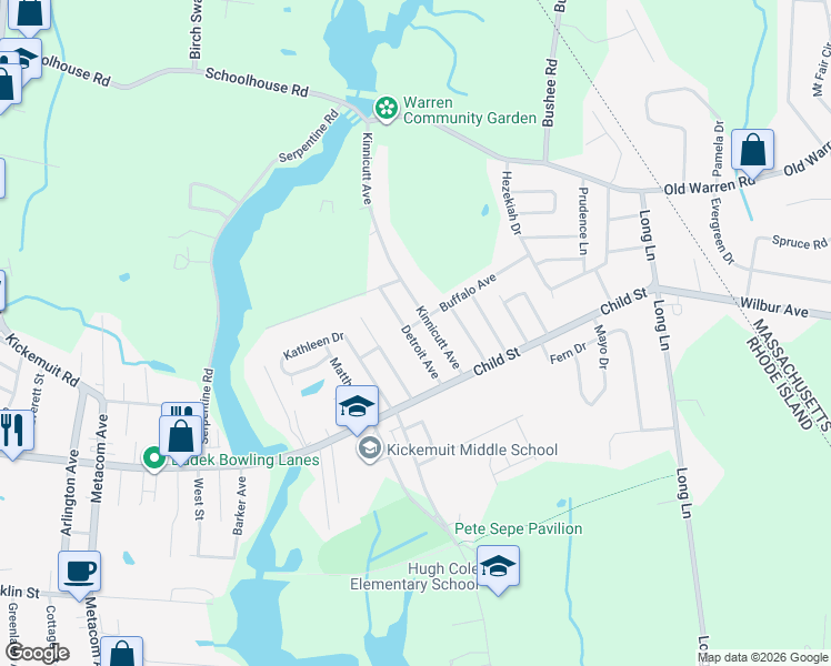 map of restaurants, bars, coffee shops, grocery stores, and more near 23 Detroit Avenue in Warren