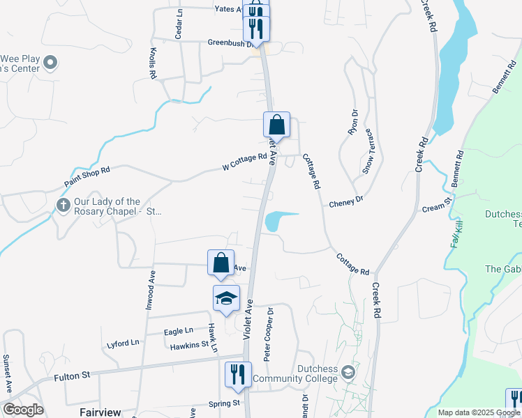 map of restaurants, bars, coffee shops, grocery stores, and more near 307 New York 9G in Poughkeepsie
