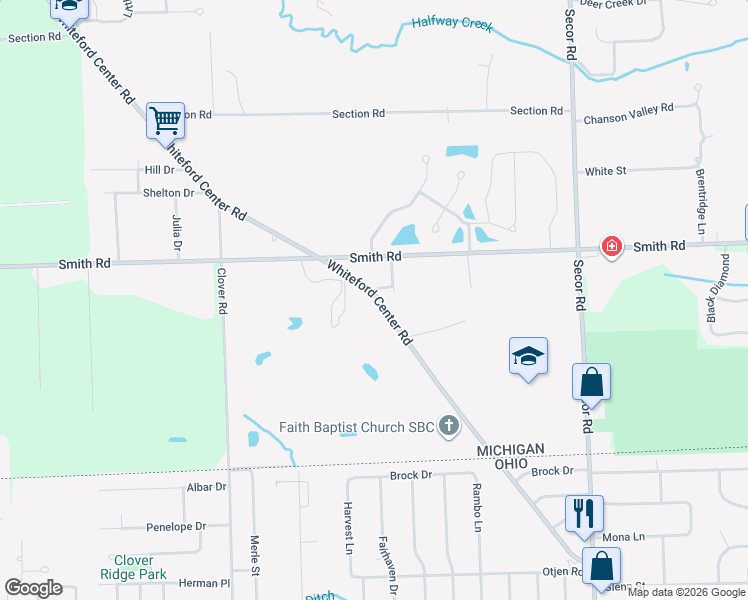map of restaurants, bars, coffee shops, grocery stores, and more near 6465 Whiteford Center Road in Lambertville