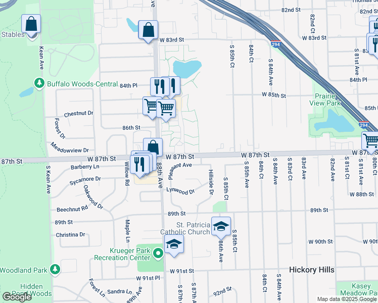 map of restaurants, bars, coffee shops, grocery stores, and more near 8714 South 87th Terrace in Justice