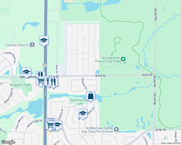 map of restaurants, bars, coffee shops, grocery stores, and more near 9S371 Skylane Drive in Naperville