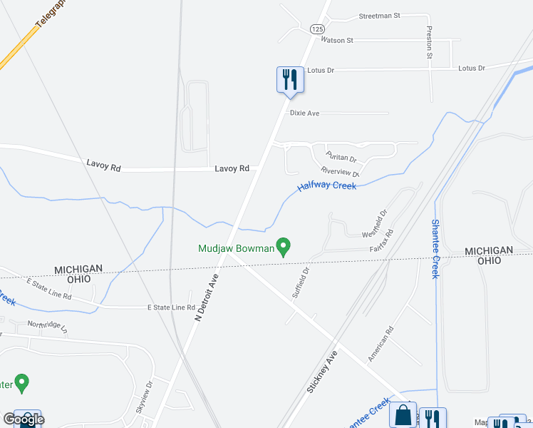 map of restaurants, bars, coffee shops, grocery stores, and more near 6302 South Dixie Highway in Erie