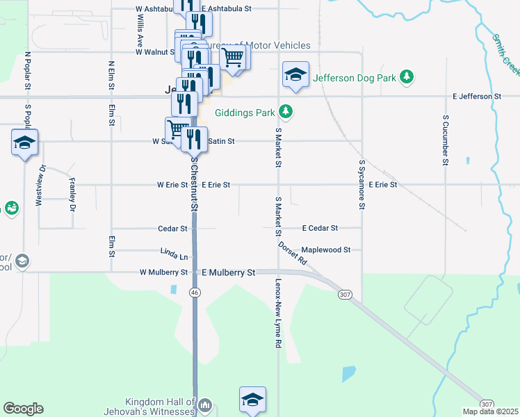 map of restaurants, bars, coffee shops, grocery stores, and more near 235 South Market Street in Jefferson