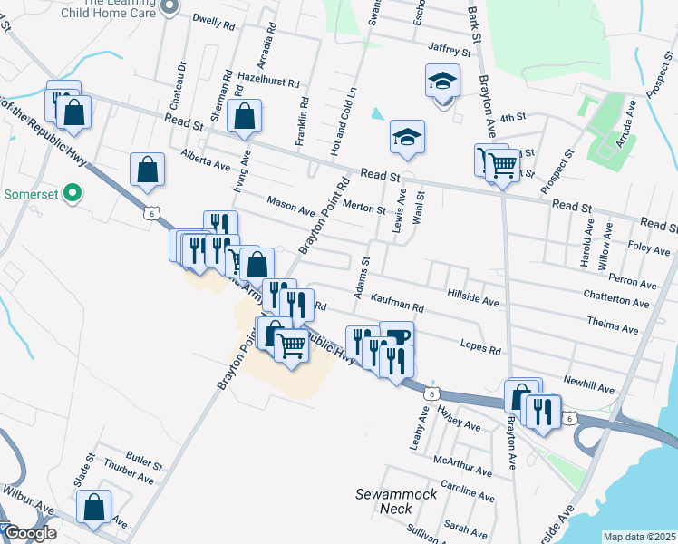 map of restaurants, bars, coffee shops, grocery stores, and more near 21 Wilson Road in Somerset