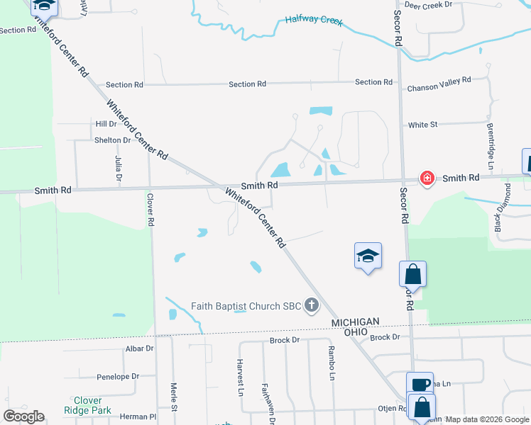 map of restaurants, bars, coffee shops, grocery stores, and more near 6465 Whiteford Center Road in Lambertville