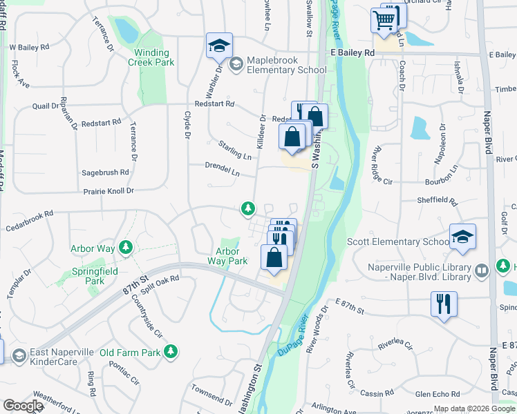 map of restaurants, bars, coffee shops, grocery stores, and more near in Naperville