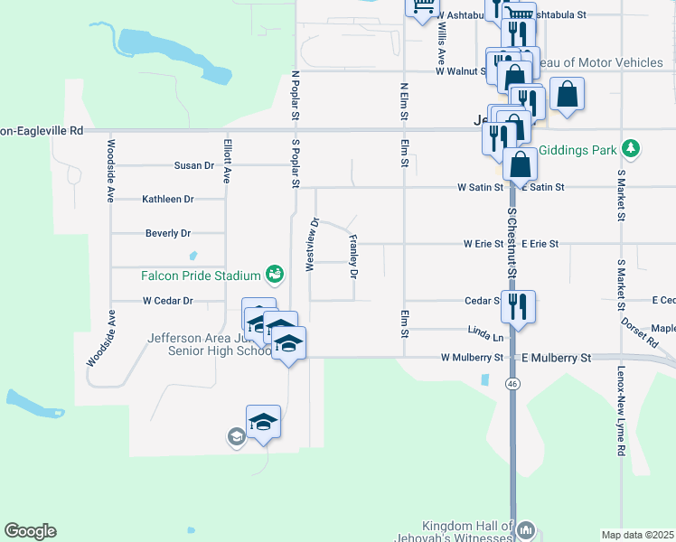 map of restaurants, bars, coffee shops, grocery stores, and more near 162 Maple Street in Jefferson