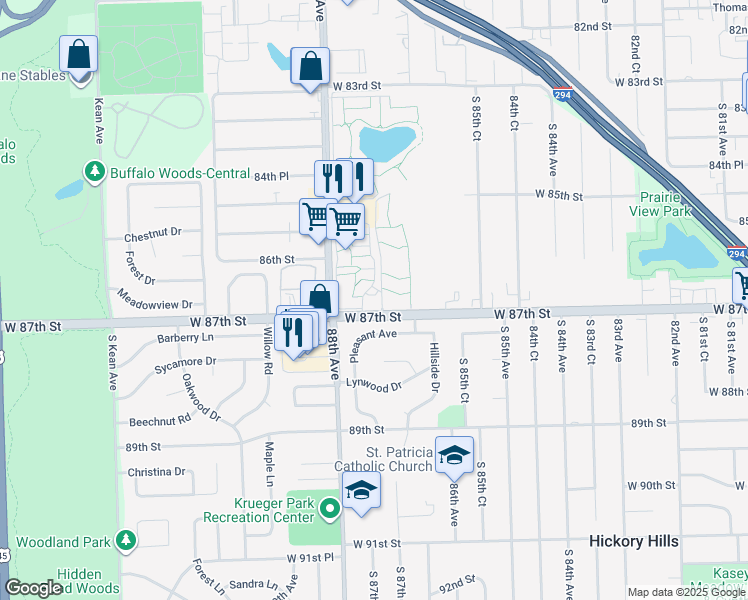map of restaurants, bars, coffee shops, grocery stores, and more near 8714 South 87th Terrace in Justice