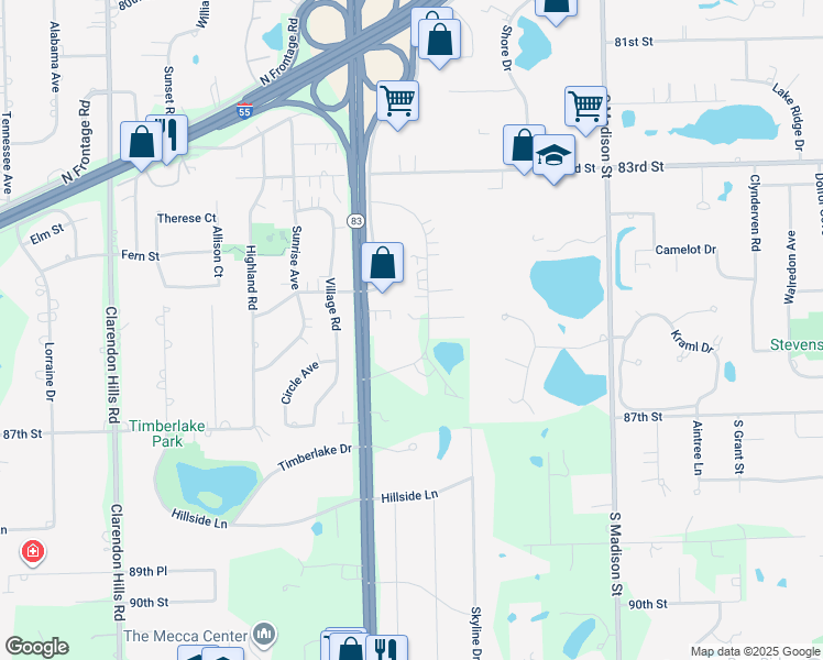 map of restaurants, bars, coffee shops, grocery stores, and more near 8506 Meadowbrook Drive in Burr Ridge