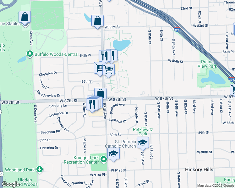 map of restaurants, bars, coffee shops, grocery stores, and more near 8714 South 87th Terrace in Justice