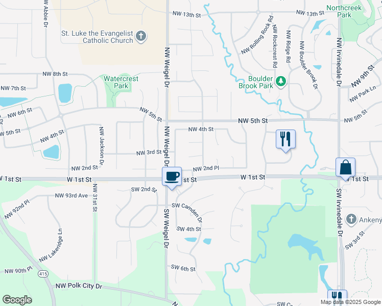 map of restaurants, bars, coffee shops, grocery stores, and more near 3901 Northwest Windbrooke Court in Ankeny