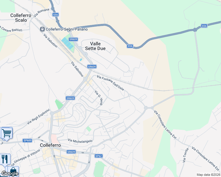 map of restaurants, bars, coffee shops, grocery stores, and more near 9 Via A. Manzoni in Colleferro