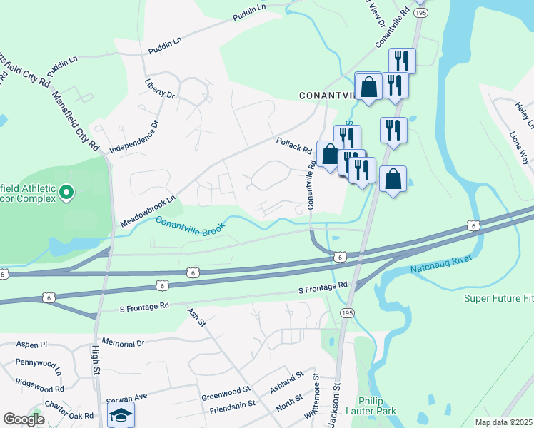 map of restaurants, bars, coffee shops, grocery stores, and more near 69C Eastbrook Heights in Mansfield