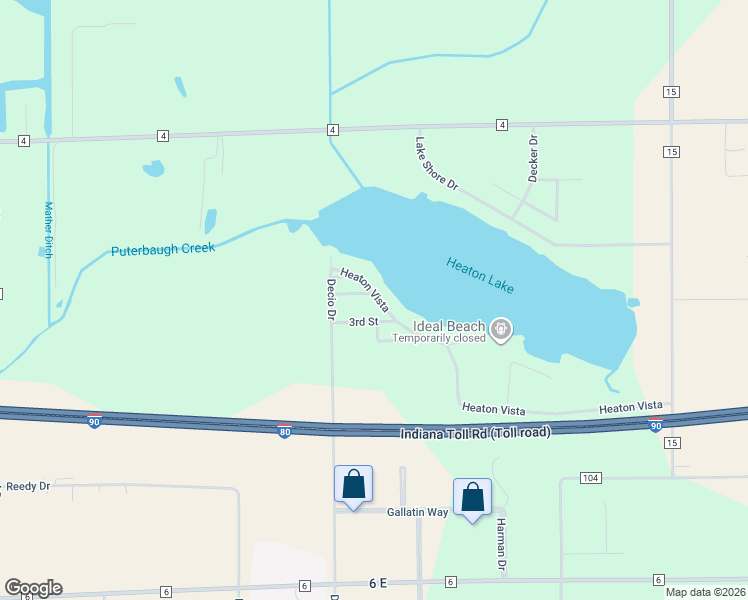 map of restaurants, bars, coffee shops, grocery stores, and more near 23124 Heaton Vista in Elkhart