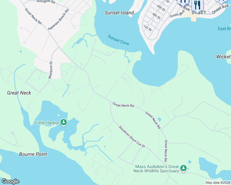 map of restaurants, bars, coffee shops, grocery stores, and more near 7 Over Jordan Road in Wareham