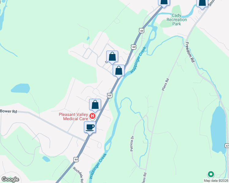 map of restaurants, bars, coffee shops, grocery stores, and more near 1400 U.S. 44 in Pleasant Valley