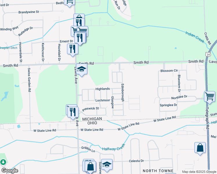 map of restaurants, bars, coffee shops, grocery stores, and more near 226 Nelly in Temperance