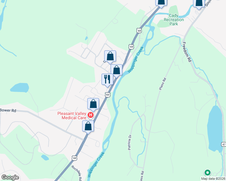 map of restaurants, bars, coffee shops, grocery stores, and more near 1400 U.S. 44 in Pleasant Valley