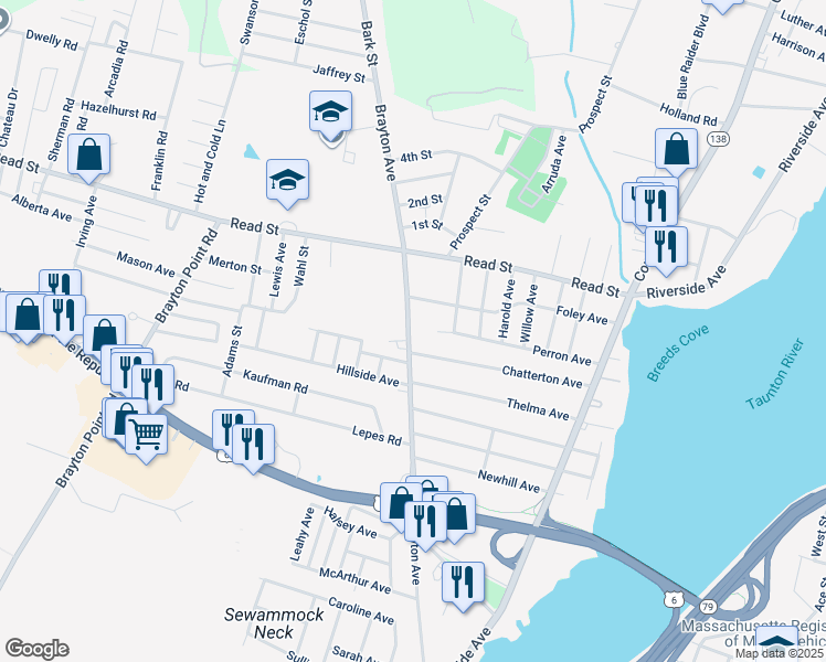 map of restaurants, bars, coffee shops, grocery stores, and more near 794 Brayton Avenue in Somerset