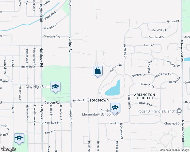 map of restaurants, bars, coffee shops, grocery stores, and more near 52333 Emmons Road in South Bend