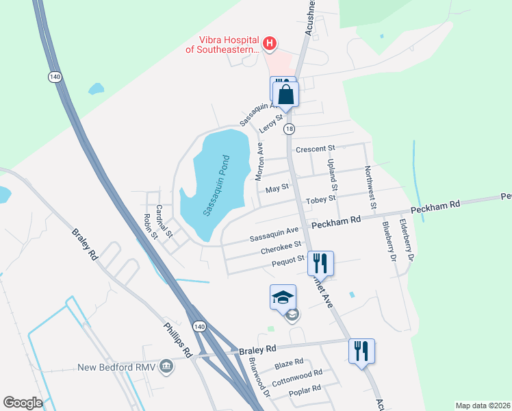 map of restaurants, bars, coffee shops, grocery stores, and more near 1070 Tobey Street in New Bedford