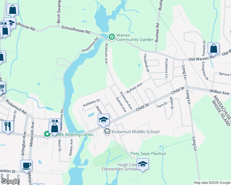 map of restaurants, bars, coffee shops, grocery stores, and more near 23 Detroit Avenue in Warren