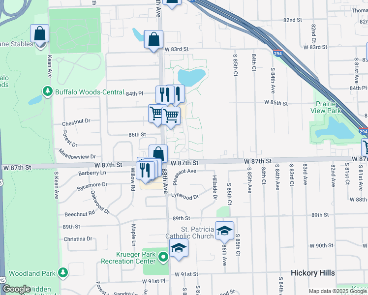 map of restaurants, bars, coffee shops, grocery stores, and more near 8715 South 87th Terrace in Justice