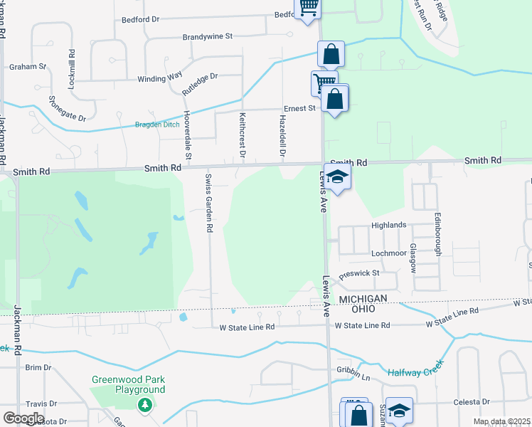 map of restaurants, bars, coffee shops, grocery stores, and more near 1135 Smith Road in Temperance