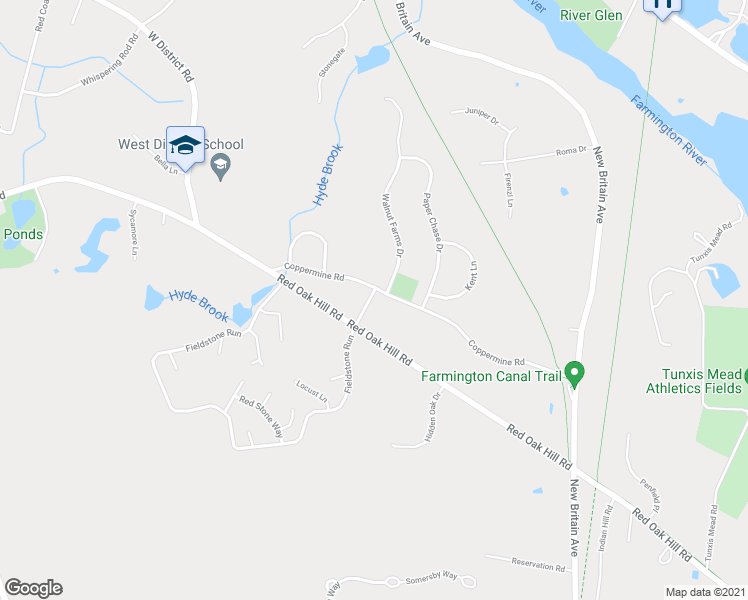 map of restaurants, bars, coffee shops, grocery stores, and more near 10 Chapel Road in Farmington