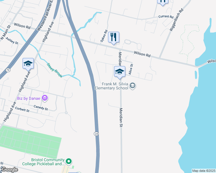 map of restaurants, bars, coffee shops, grocery stores, and more near 471 Joseph Drive in Fall River