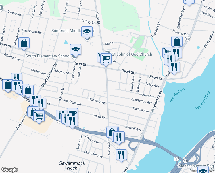 map of restaurants, bars, coffee shops, grocery stores, and more near 794 Brayton Avenue in Somerset