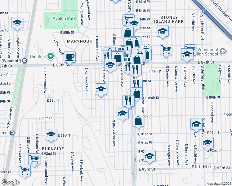 map of restaurants, bars, coffee shops, grocery stores, and more near in Chicago
