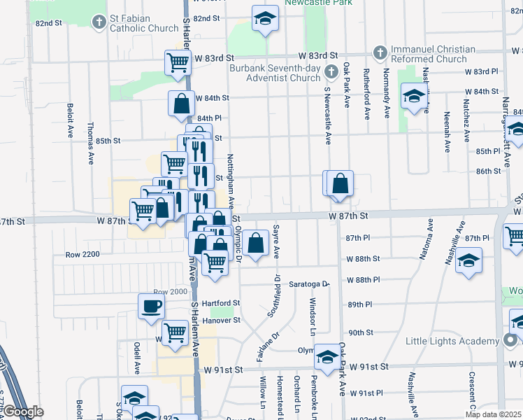 map of restaurants, bars, coffee shops, grocery stores, and more near 8619 Nordica Avenue in Burbank