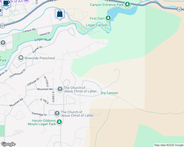 map of restaurants, bars, coffee shops, grocery stores, and more near 147 Winding Way in Logan
