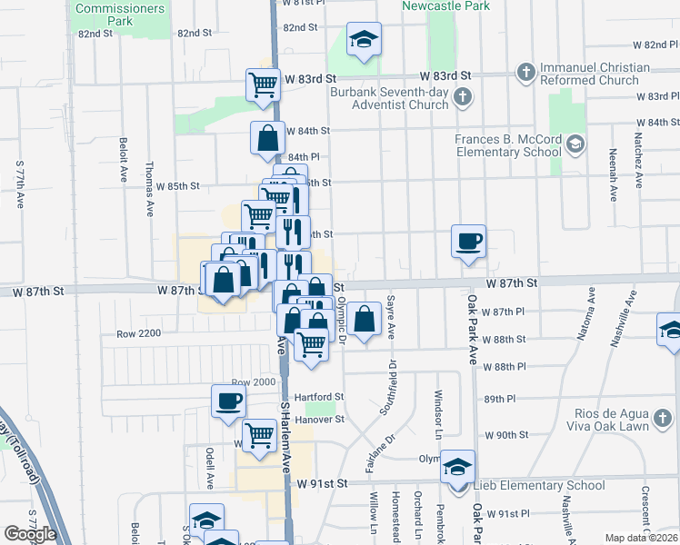 map of restaurants, bars, coffee shops, grocery stores, and more near 8623 Nottingham Avenue in Burbank