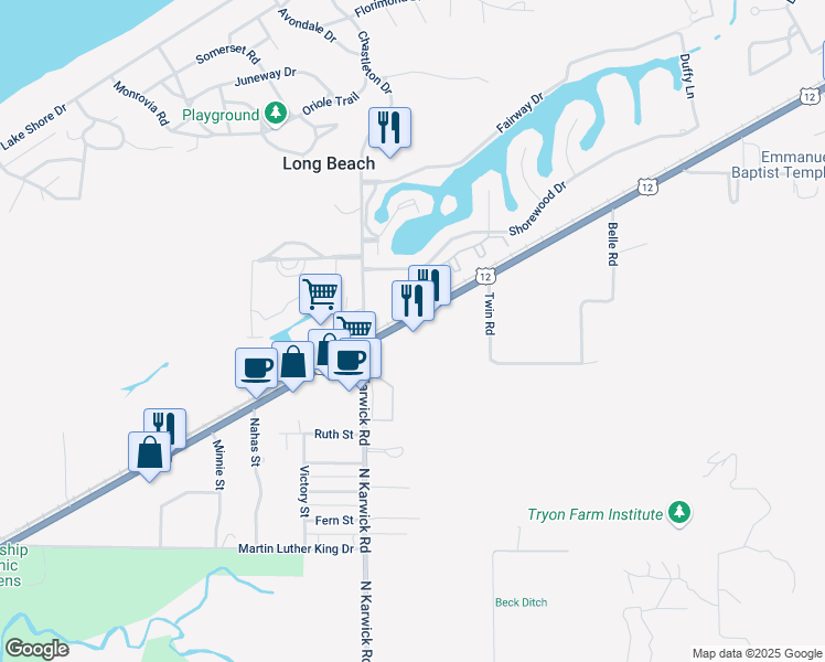 map of restaurants, bars, coffee shops, grocery stores, and more near 3099 U.S. 12 in Michigan City