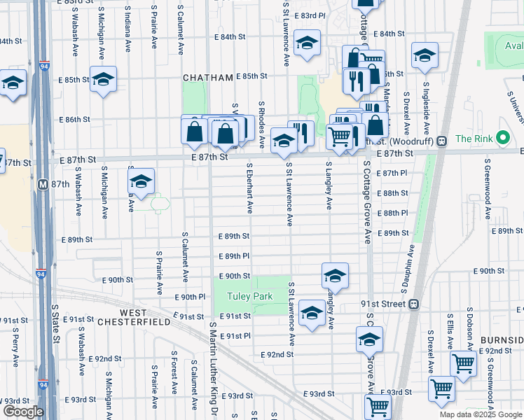 map of restaurants, bars, coffee shops, grocery stores, and more near 501 East 88th Street in Chicago