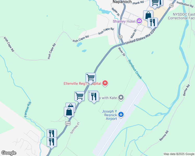 map of restaurants, bars, coffee shops, grocery stores, and more near 7879 U.S. 209 in Napanoch