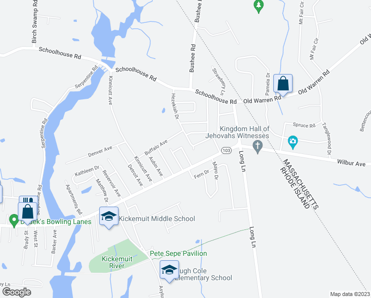 map of restaurants, bars, coffee shops, grocery stores, and more near 8 Joseph Drive in Warren