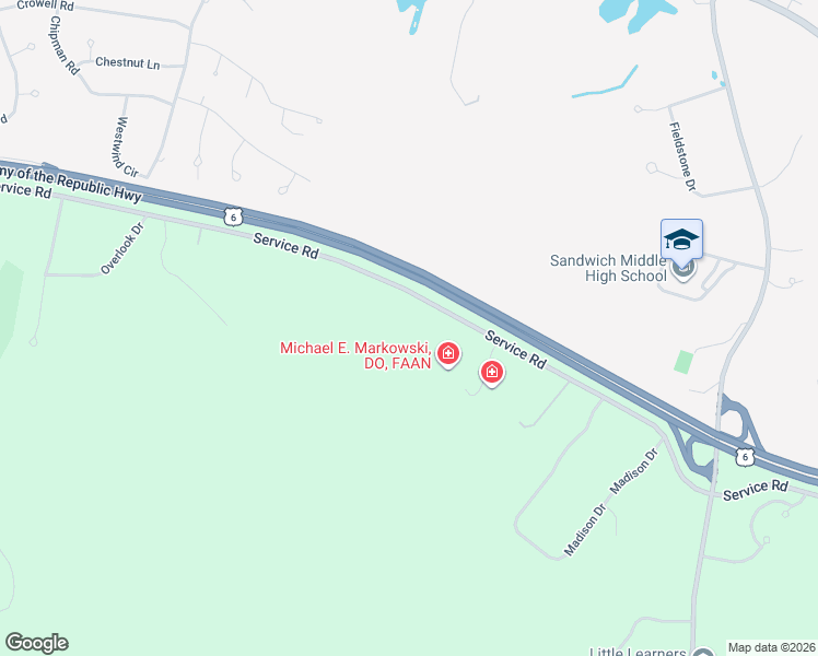 map of restaurants, bars, coffee shops, grocery stores, and more near 335-349 Service Road in Sandwich