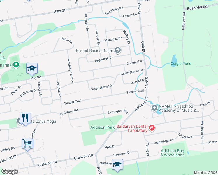 map of restaurants, bars, coffee shops, grocery stores, and more near 178 Green Manor Drive in East Hartford