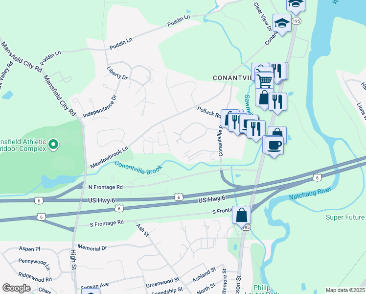 map of restaurants, bars, coffee shops, grocery stores, and more near 29D Eastbrook Heights in Mansfield
